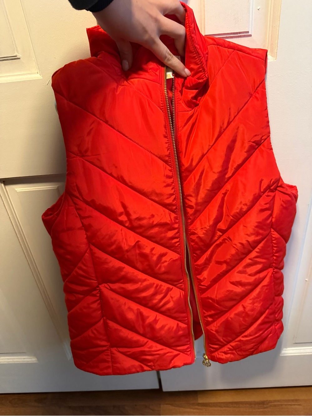 Michael Kors Red Quilted Puffer Vest with Gold Zip